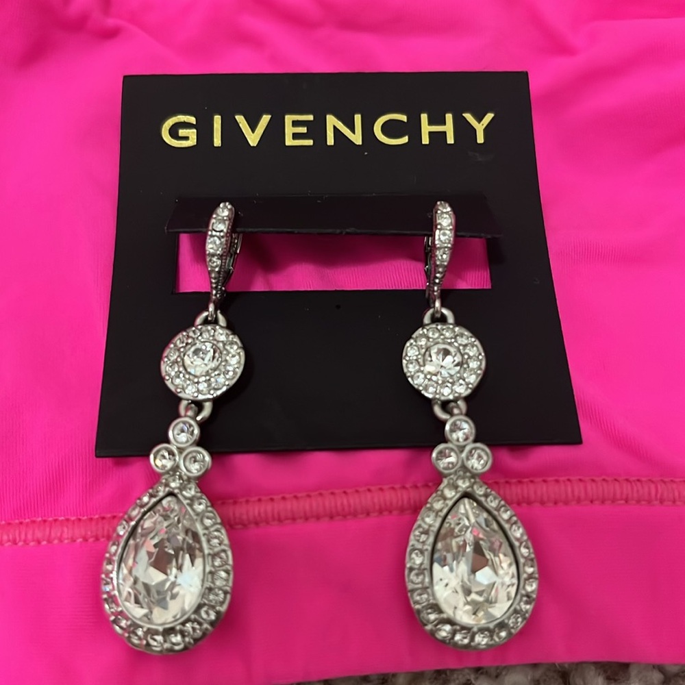 NWT New! Givenchy Diamonique Crystal Statement Drop Earrings Silver